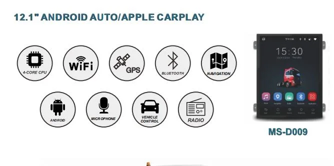 12,1 pouces Récepteur multimédia numérique Android Auto Apple Carplay Bluetooth intelligent.