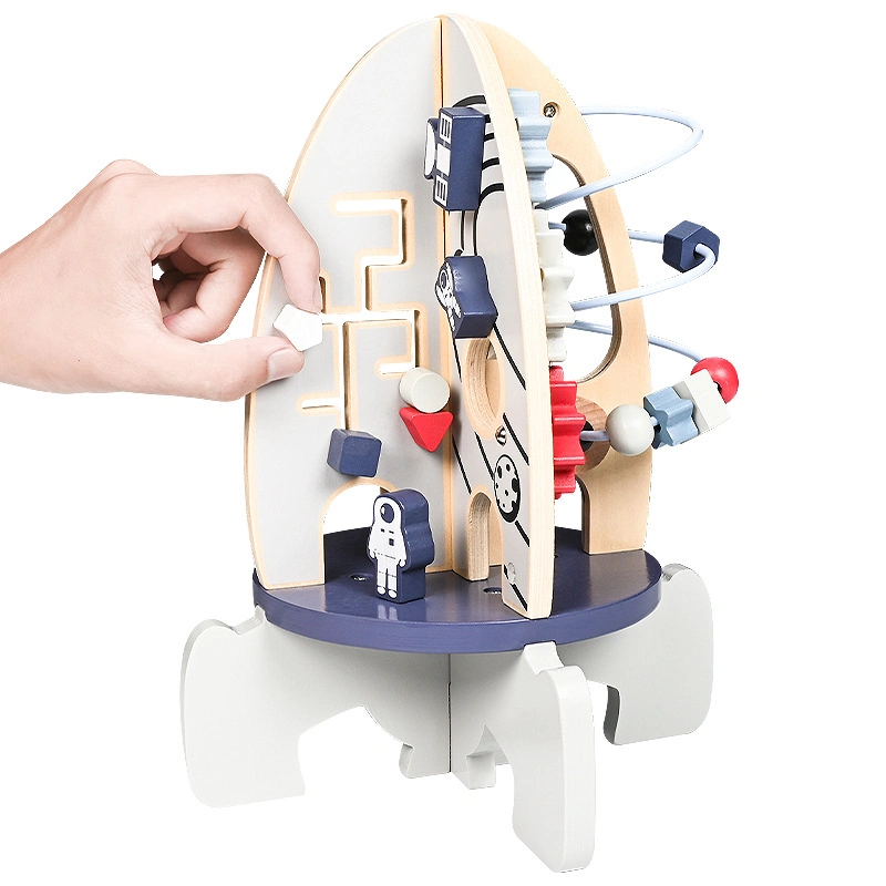 Nouvelle arrivée Modèle de fusée en bois multifonctionnel Jouet éducatif à perles enroulantes