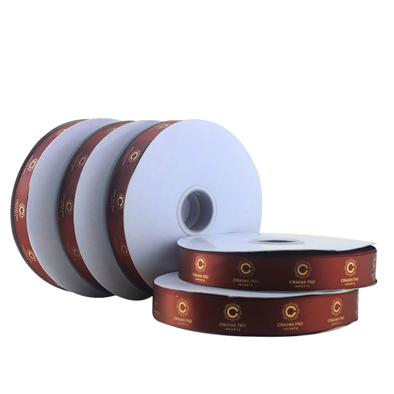 Gold Foil Hot Stamping Red Satin Ribbon