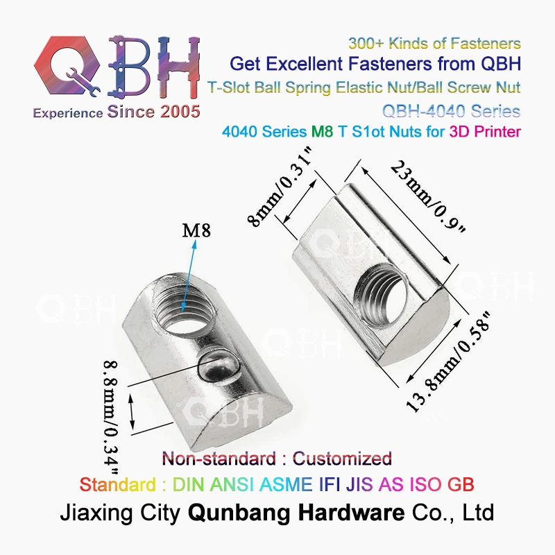 Qbh 4080 4040 Aluminum Extrusion M8 3D Printer CNC Router Spare Parts T Slot Nuts Ball Spring Nut Special Shaped Fastener