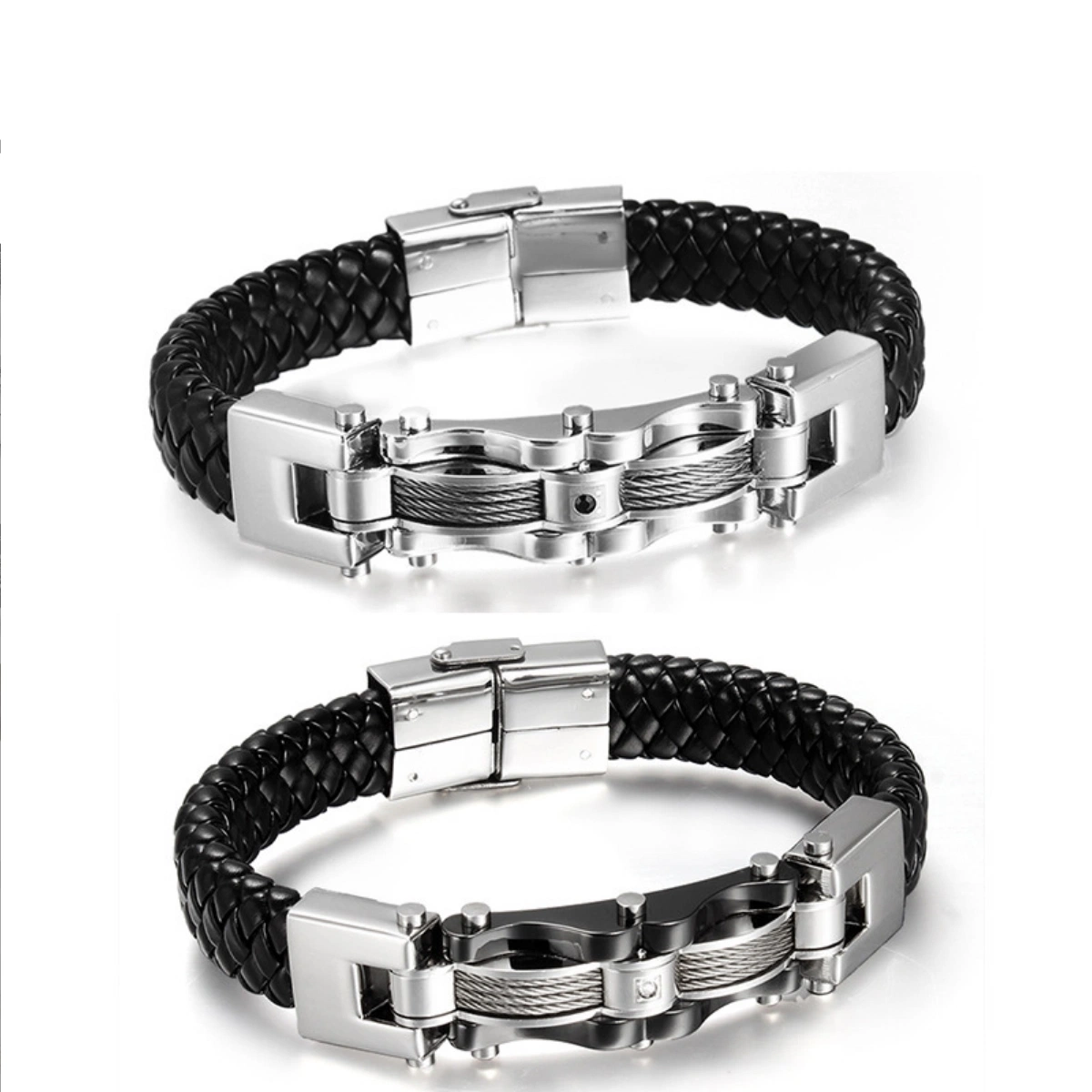 Bracelet en cuir en acier inoxydable de haute qualité bijoux de bracelet en cuir pour hommes