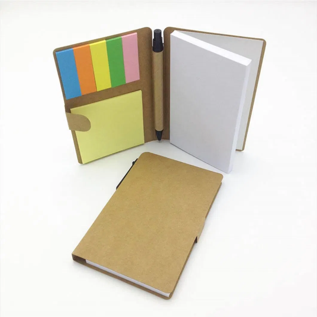 Custom Cheap Bulk Blank Kraft Note Book Notebook with Pen and Sticky Note