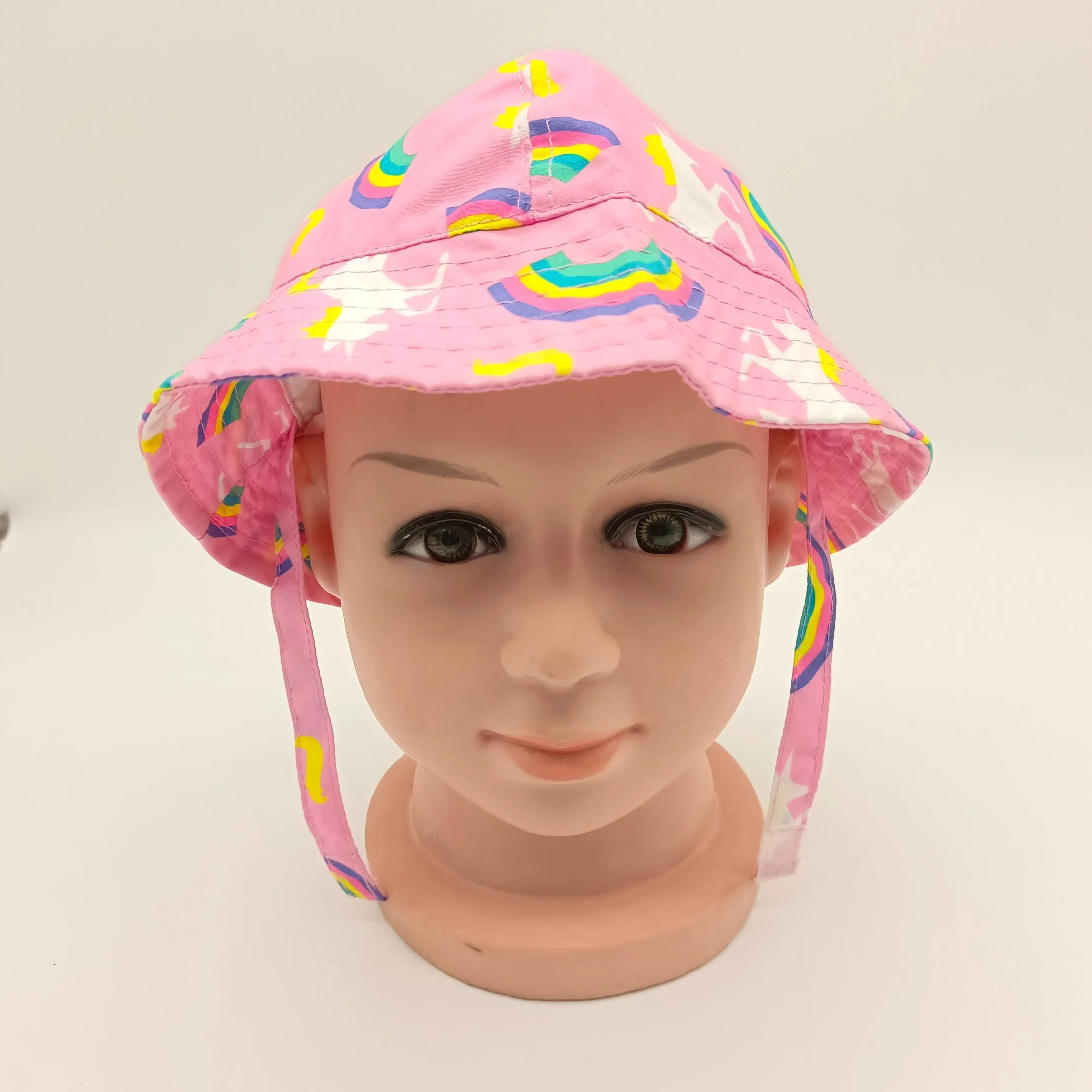 Children's Cap Rainbow Unicorn Print Sun Shade Outdoor Basin Hat Plus String Plus Inner 100% Cotton