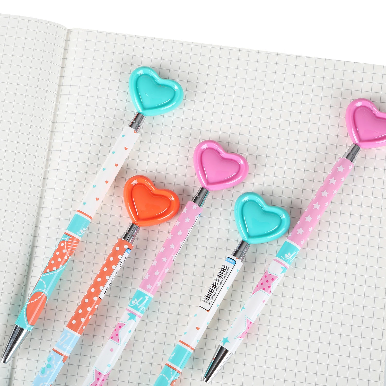 Stationery Items Creative Novelty Gift Heart-Shape Durable Smooth Retractable Clicker Nice Looking Plastic Ball Pen