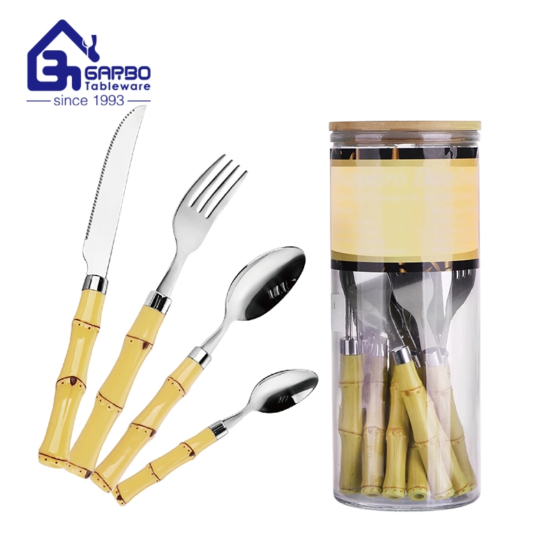 Imitate Bamboo Silverware Stainless Steel Steak Knives Forks Dessert Spoons Kitchen Utensils