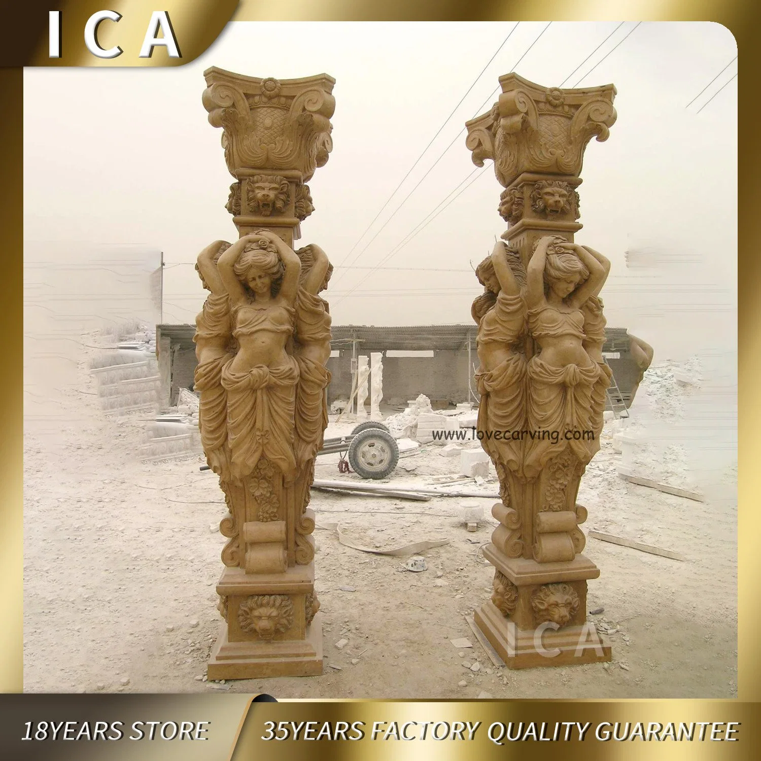 Egyptian Rice Yellow Marble Top Sculptor Make Stone Columns