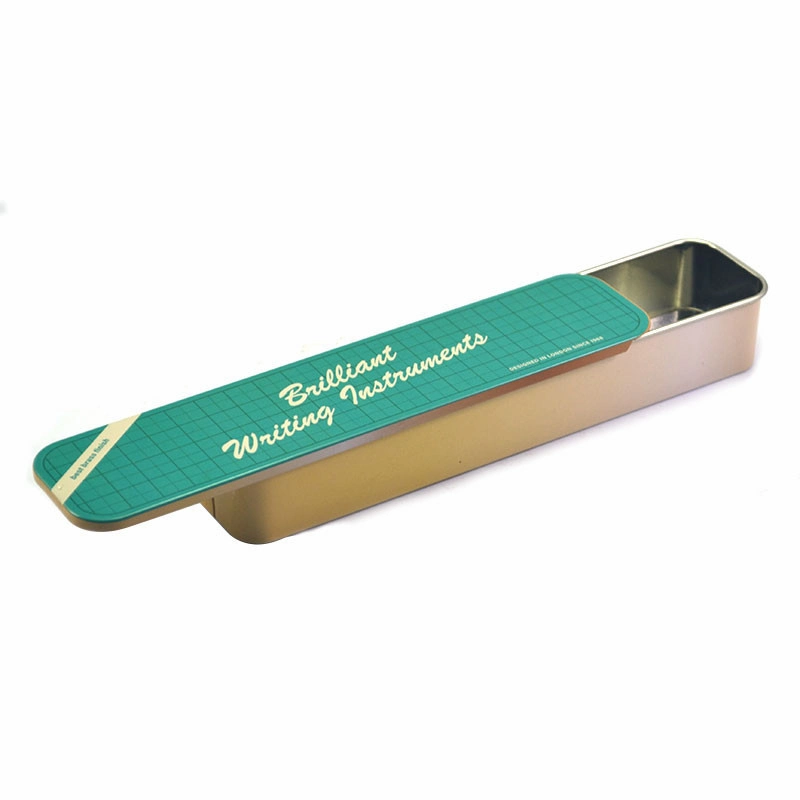 Custom Printed Rectangular Sliding Lid Pen Holder Metal Tin Pencil Case Box