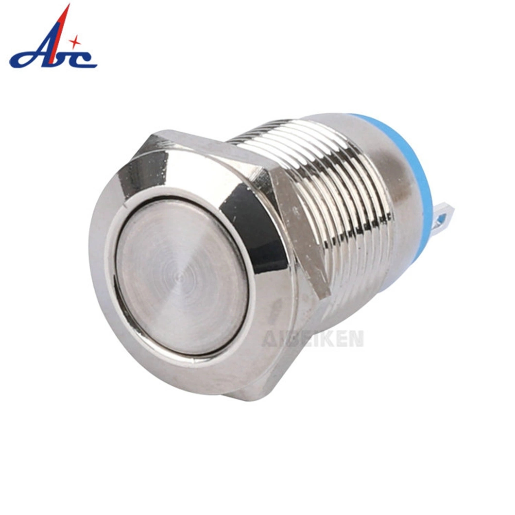 16mm 12V High quality/High cost performance  Flat Head Stainless Steel Momentary Metal Push Button Switch with 2 Pins