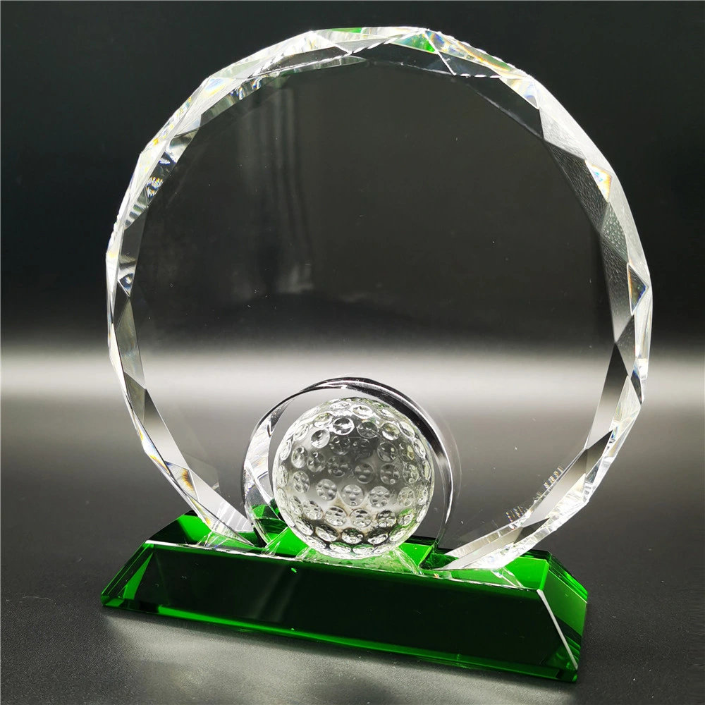 3D Crstal laser verre Golf médaille avec base bleue