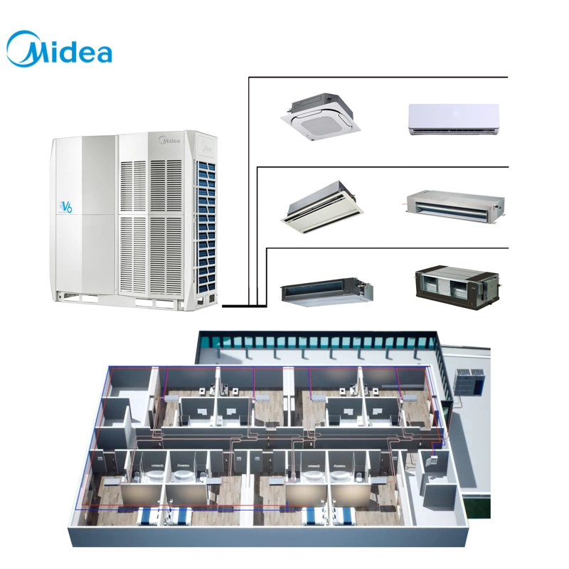 Fuente de alimentación flexible Midea 67kw inversor inteligente de bajo ruido VRF Aire acondicionado Calefacción central de aire acondicionado