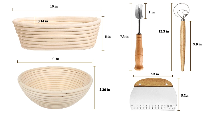 Panier de pain ovale rond de 10 po en rotin de 9 po Lot de 2 avec garniture de pain en forme de lame pour la cuisson Moule à outils