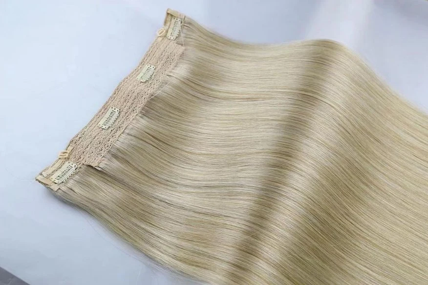 Deluxe Premium Human Hair Halo Virgin Full Cuticle Aligned Thickness No Mix Blonde Remy Halo Flip in Hair Extensions All Types