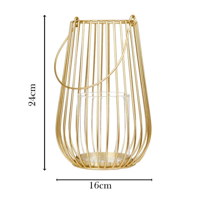 Hollow Iron Cage Candle Holder Drop Shape Luxury Gold Candle Holders