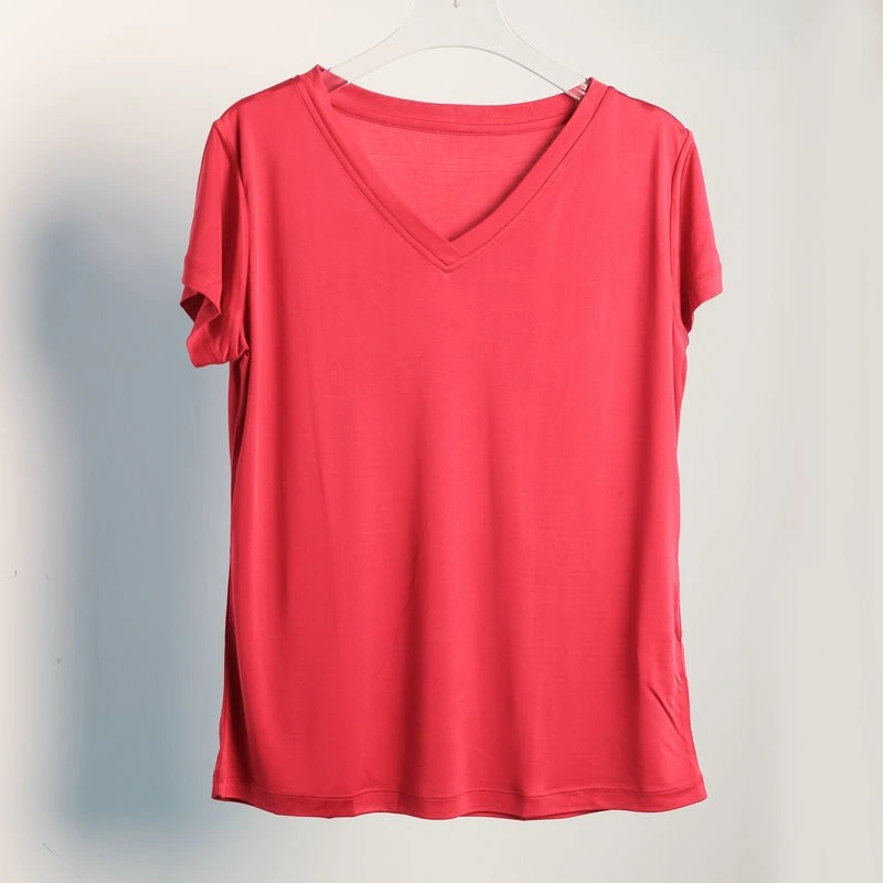 Женская V-Neck Pure Color Silk Slim Simple Short Sleeve