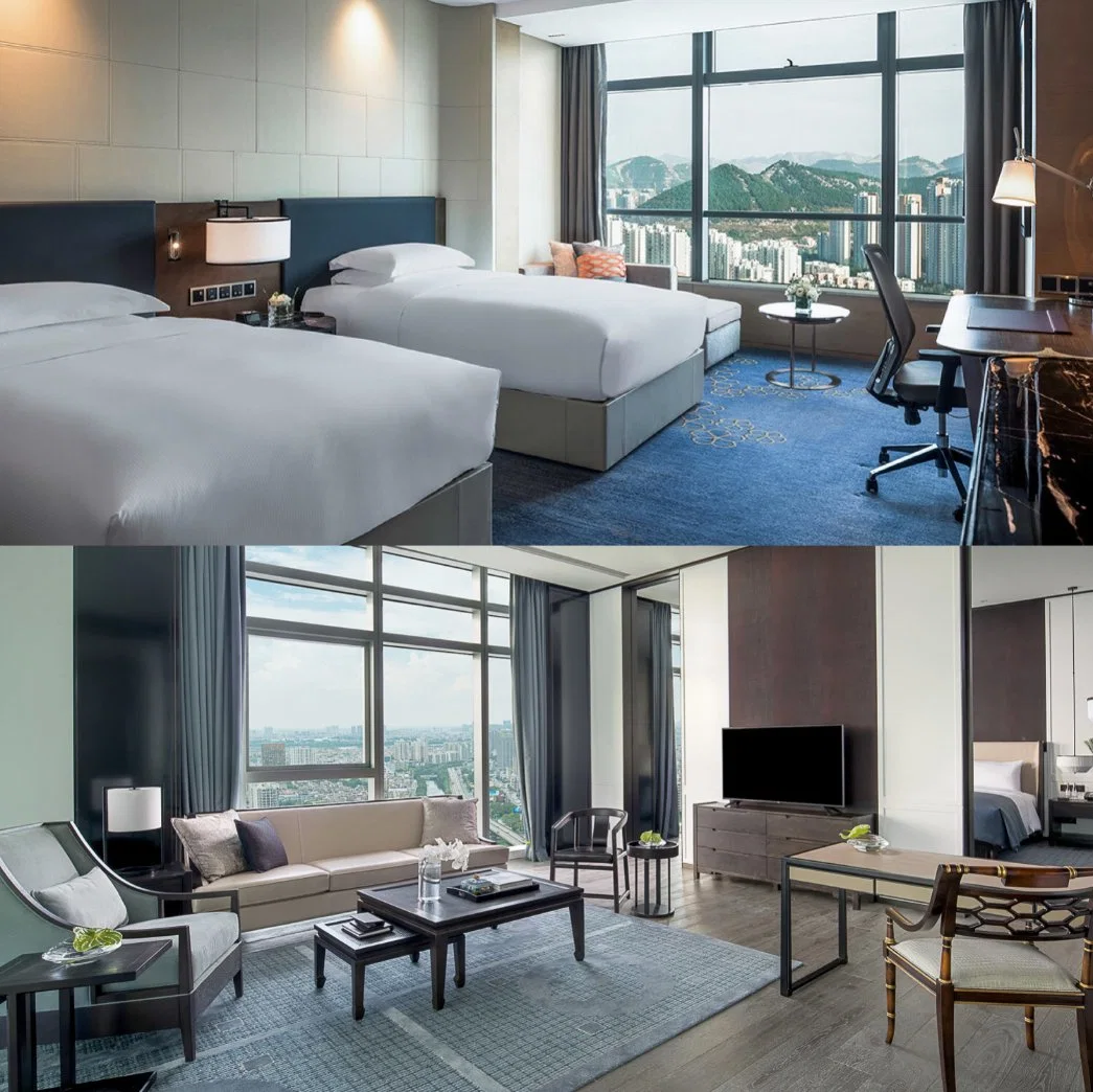5 Звезд роскошных цельной древесины современный дизайн-отель мебели для спальни кровати отеля Hilton Hotel (GLB-20170831001)