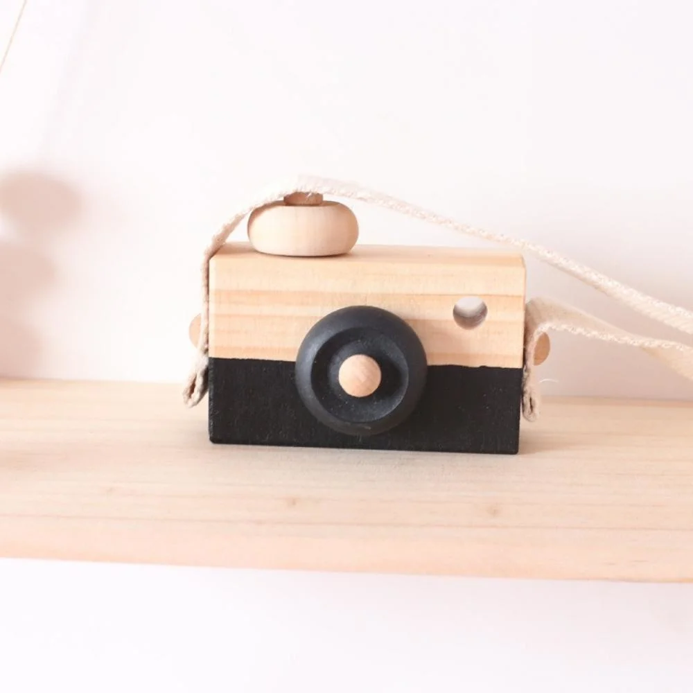 Pine Wooden Camera Mini Play Wooden Camera Toy Handmade Cute Nordic Style Boys Girls Neck Hanging Camera Portable Kids Toy Bl21985