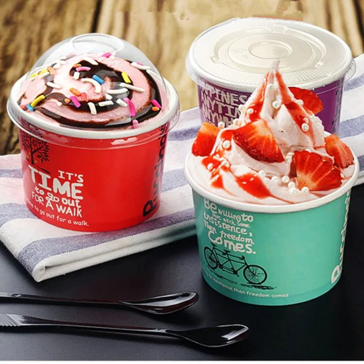 Custom UV Printing Disposable PLA Paper Ice Cream Cup Packaging Boxes