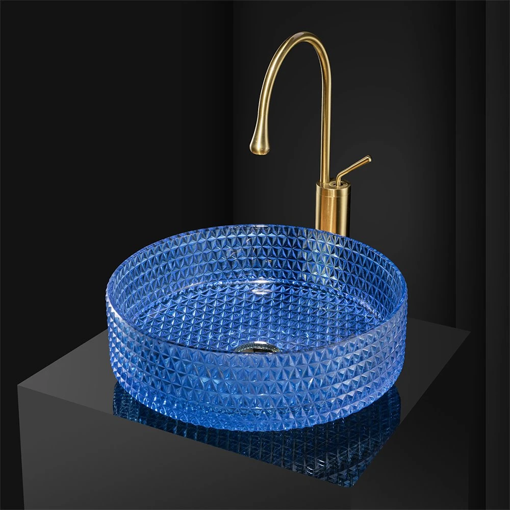 Großhandel Blue Crystal Glas Gefäß Waschbecken Waschtisch für Badezimmer