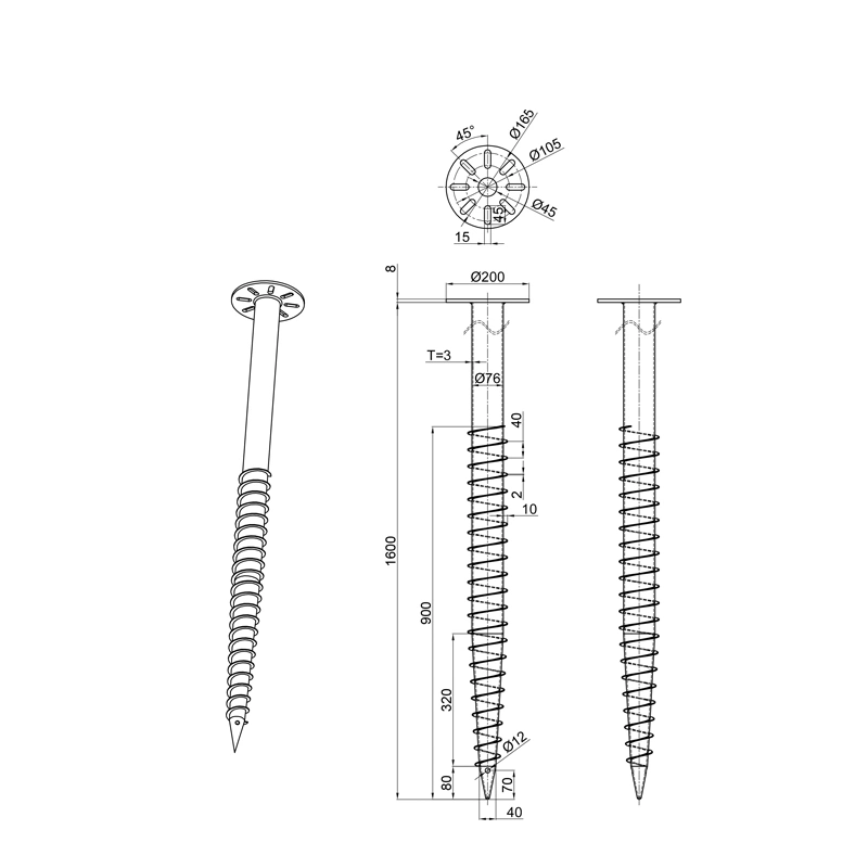 Q235 Adjustable Earth Anchor Concrete Post Anchor Ground Screw for Fence