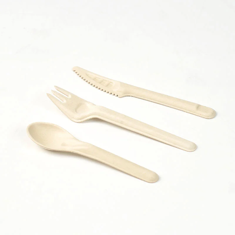 Bulk Bagasse Paper Spoon Forks Knives Disposable Sugarcane Cutlery Set