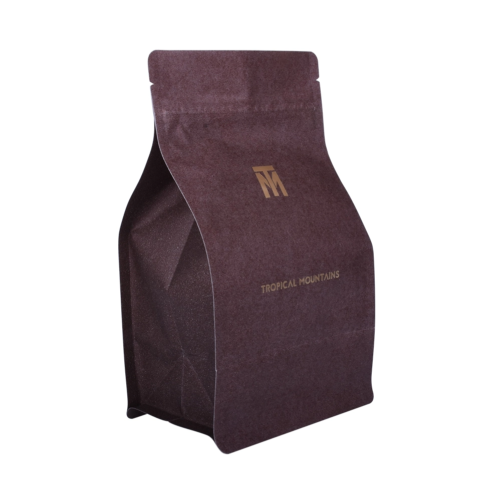 Biodegradable Custom Printed Square Bottom Front Zipper Black Kraft Paper Food Coffee Bean Packaging Bag