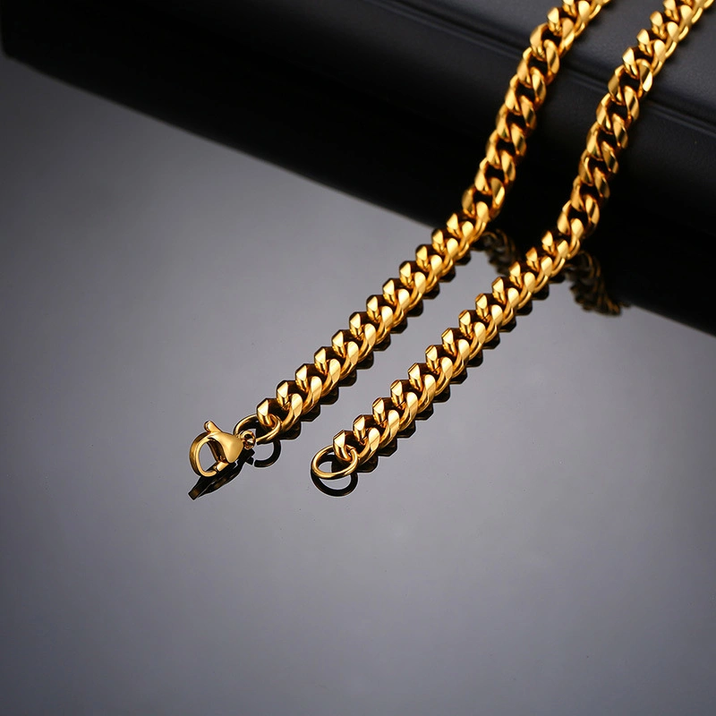 Stainless Steel Twist Chain Necklace Gold Men 7mm Thick Chain Metal Fashion Foreign Trade Ornaments