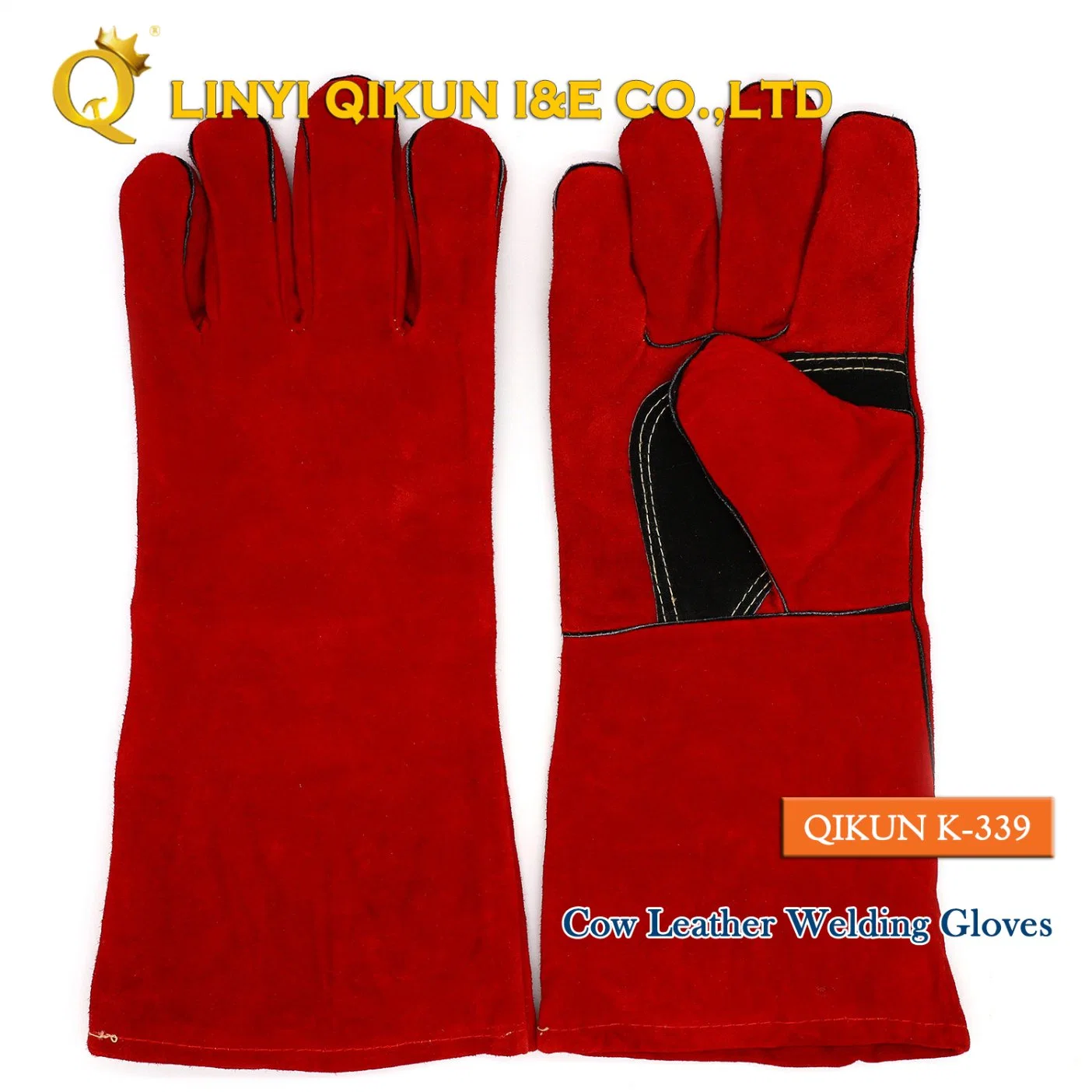 K-338 Cow Split Full Palm Liner Rubberized Cuff Leather Labor Protect Industrial Working Safety Welding Gloves