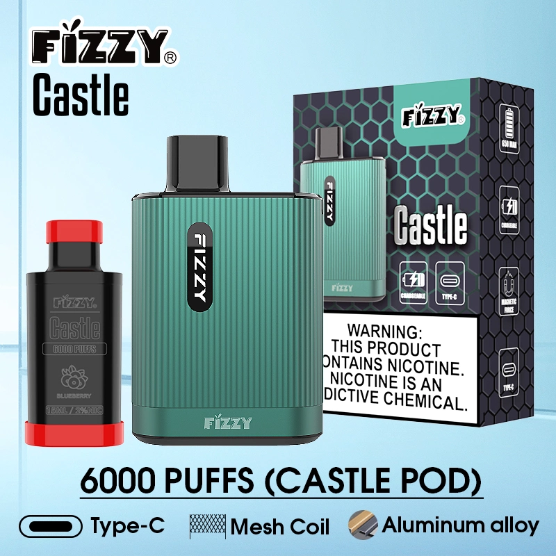 Горячие продажи Fizzy Castle 6000 Puff Система с закрытым приставкой Type-C. Одноразовый E-обезьяны