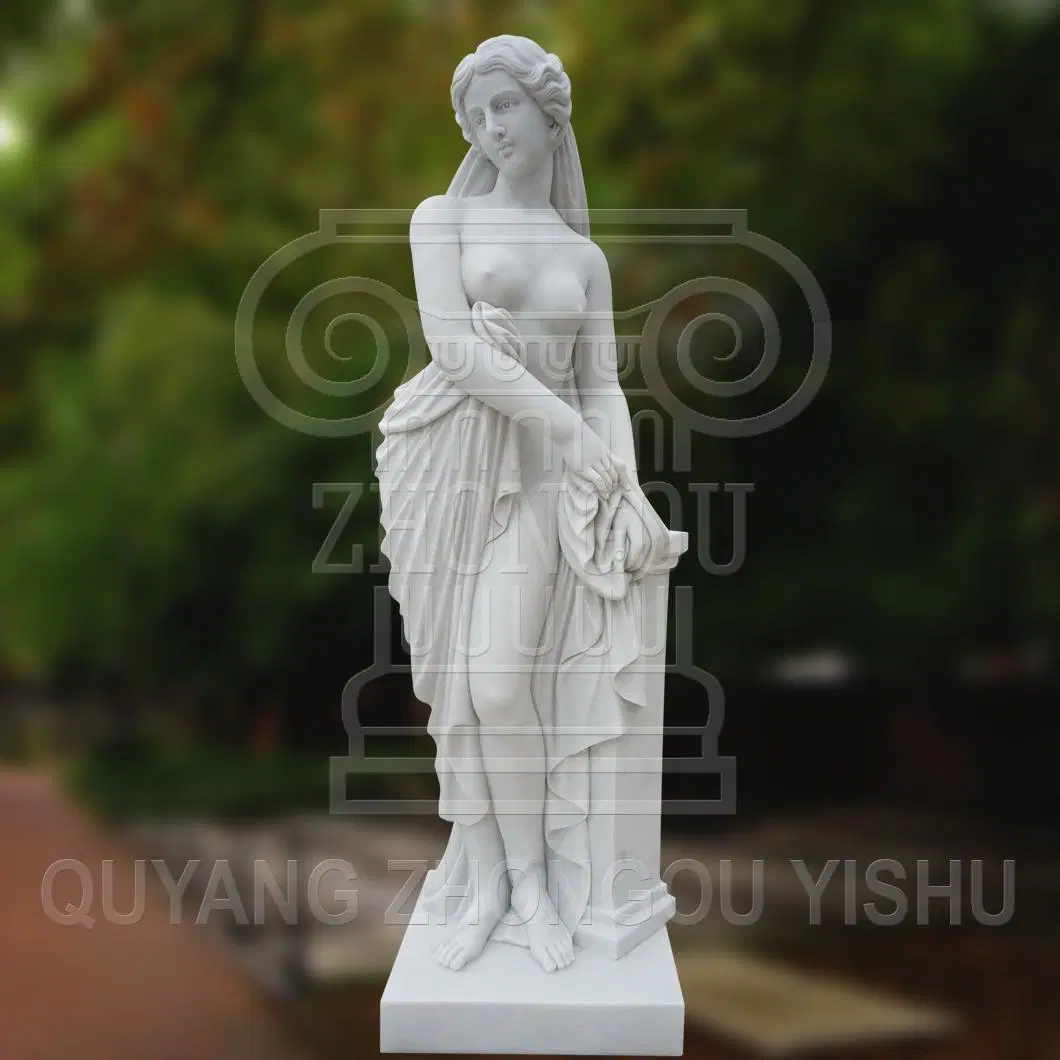 Tallado en piedra de mármol blanco dama hermosa estatua de la decoración de Jardín Escultura