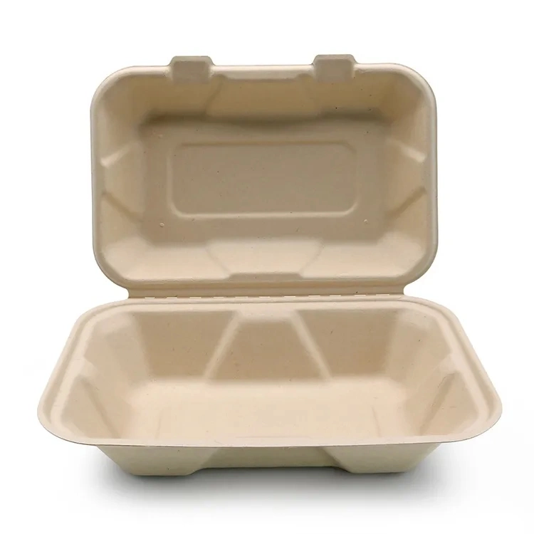 Fully Biodegradable Packaging Bagasse 9X6X3 Clamshell Box