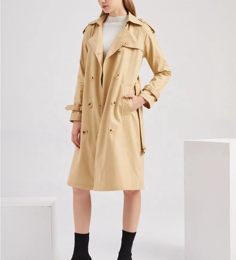 Mode Koreanisch Stil maßgeschneiderte formale Licht Trench Mantel für Frauen Windbreaker Jacke Umgeschlagenen Kragen Drop-Shoulder Ärmel