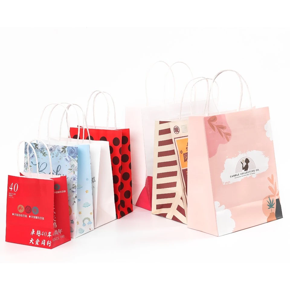 Customised Greaseproof White Restaurant Grocery Food Carry Kraft Paper Shopping Bags