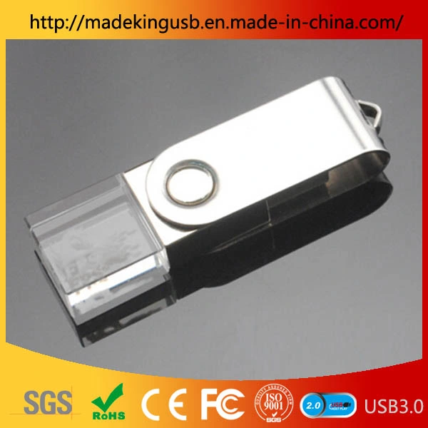 High quality/High cost performance  Custom 3D Logo Crystal USB with LED Light Flash Memory Pen Drive