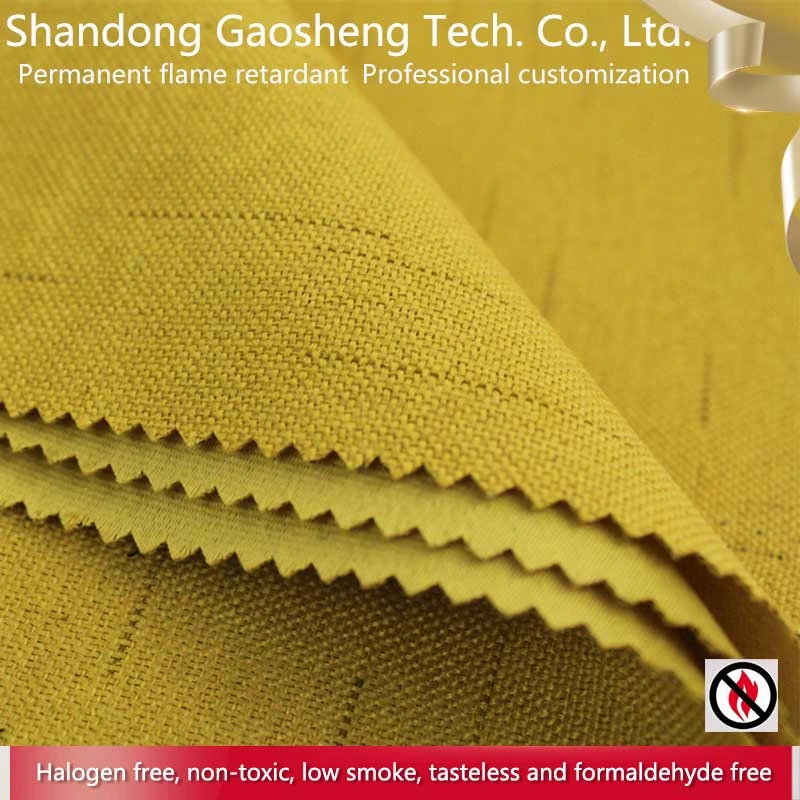 100% Polyester Inherently Flame Retardant Linen-Like Blackout Curtain Fabric