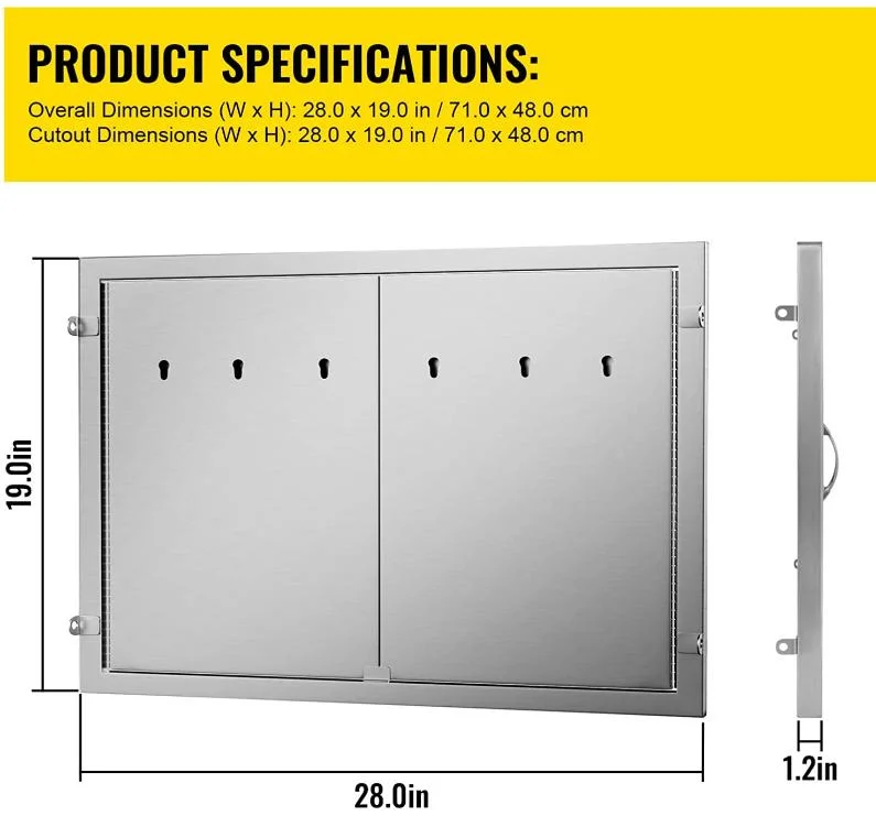 28W X 19h Inch Double BBQ Door Stainless Steel Outdoor Kitchen Doors for BBQ Island Grill Station, Outside Cabinet