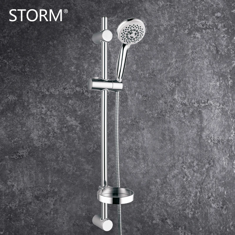 Bathroom Silvery Outlet Polished Shower Column Shower Set with Sliding Bar Head Shower Rail Set