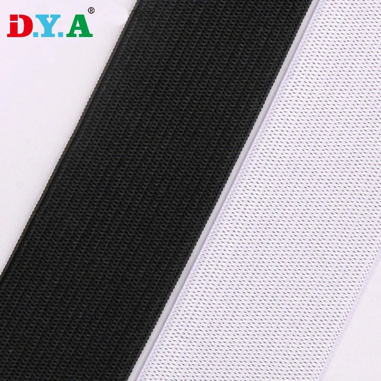 Cinta elástica de poliéster y látex tejida de 20 mm en blanco y negro para cinturilla de prendas textiles para el hogar
