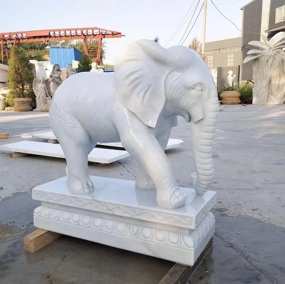 Escultura de gran tamaño personalizada mano tallada Piedra de mármol Elefante Estatua Escultura