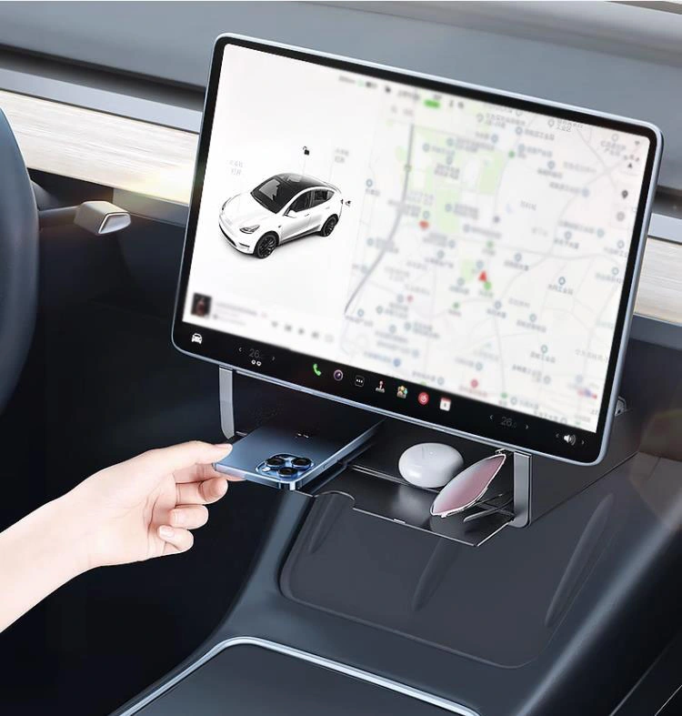 Newest Under-Screen Storage Box for Tesla Model Y/3 Car Interior Accessories Car Organizer Navigation Under-Screen Storage Organizer Tray