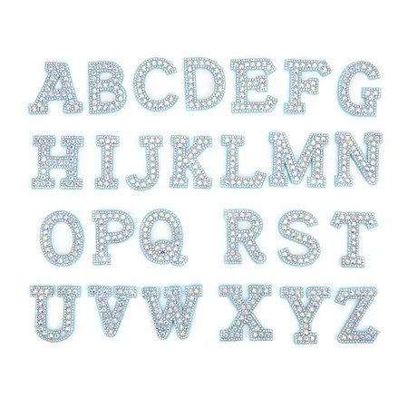 Letter Patches Custom 3D Blue Pearl Letter Patches a-Z 26 English Alphabet Letters Embroidered Rhinestones Patch