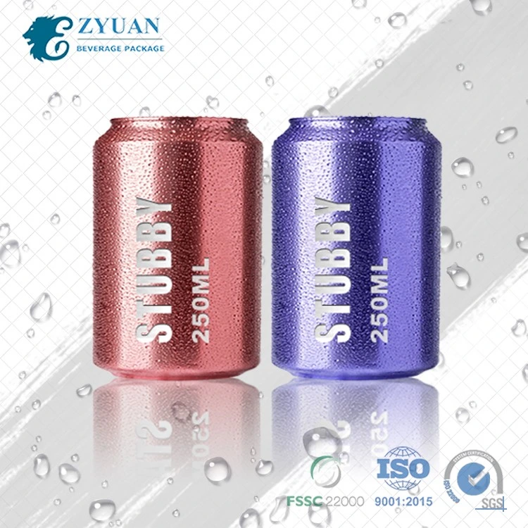 250ml Stubby bajo MOQ cerveza en blanco Soda jugo de aluminio metálico Zumo bebidas lata impresión