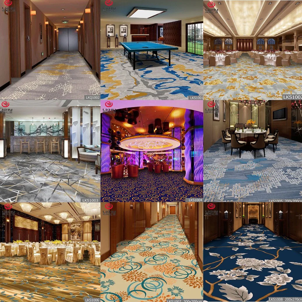 Chin Carpet Factory Nylon Printed Floral Pattern Carpet Roll Fancy Gold & Blue Printed Fireproot Banquet Room Hotel Carpet Hotel Room Carpet Home Carpet