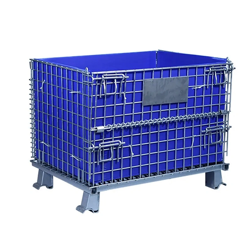 China Welded Industrial Storage Stacking Durable Metal Wire Containers with Wheels