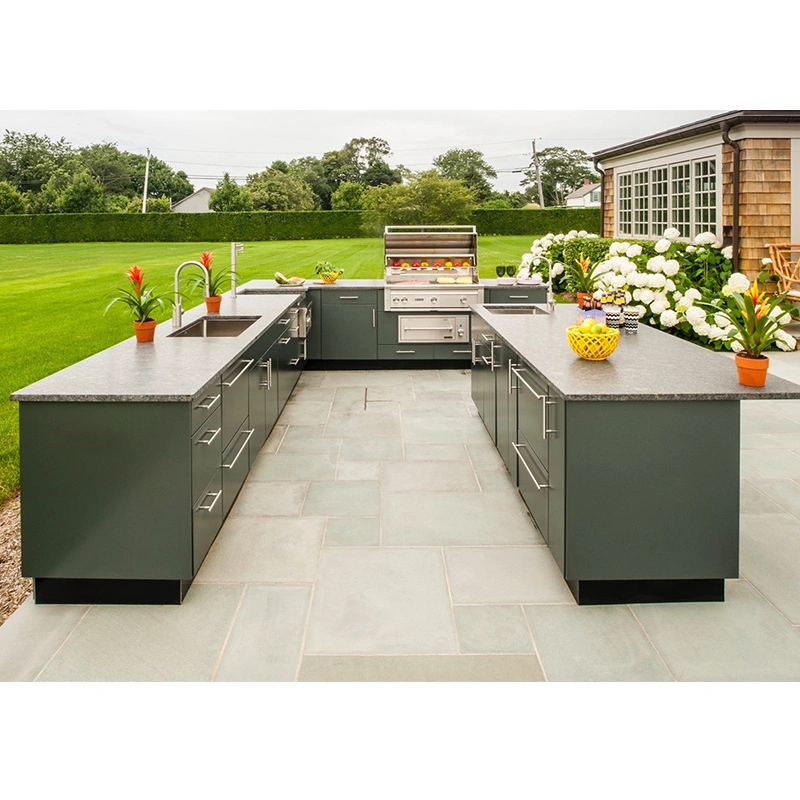 New L Shaped Design Idea Weatherproof Rainproof Modern Kitchen Cabinet Furniture Outdoor Kitchen