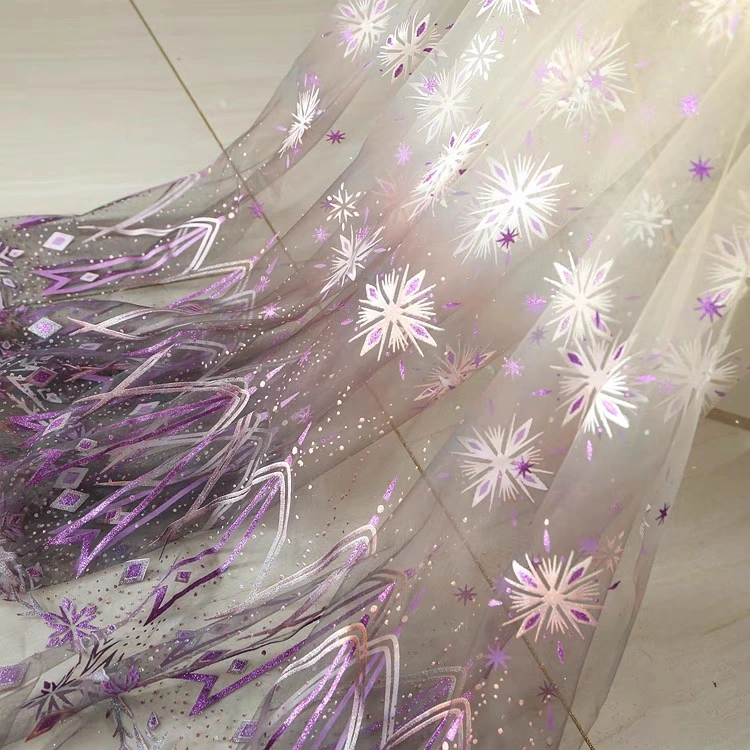 Organza Glitter Foil Print Polyester Bronzing Design Fabric for Girl&prime; S Dress Decoration DTY Craft