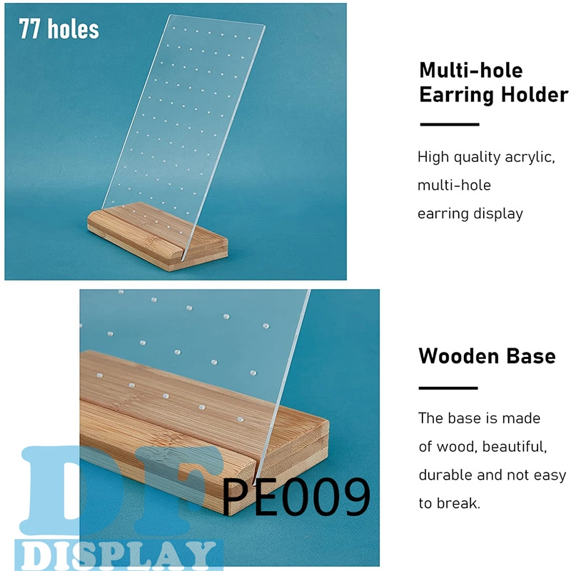 PE009 Display Pegboard Crystal Acrylic Earring Hanger Board Earring Holder Stand Organizer with Wood Base for Earring Necklace