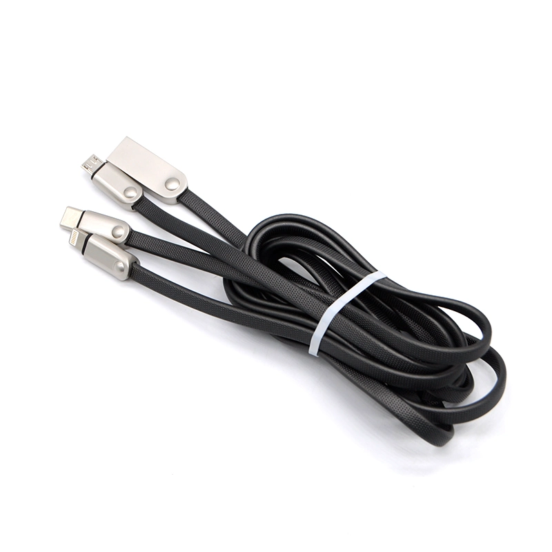 3 in 1 Zinc Alloy Flat USB Charging Cable Mobile Phone Accessories for iPhone Android and Type-C