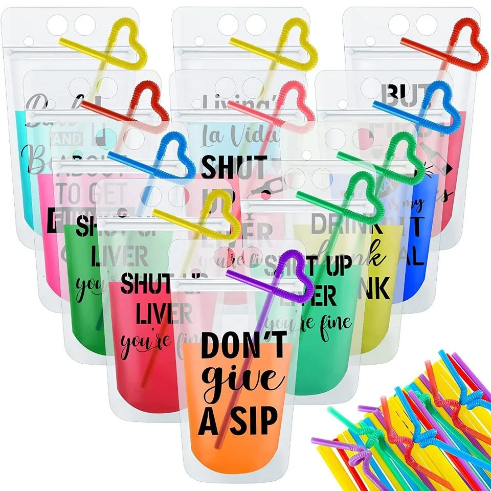 Custom Disposable Beverage Juice Milk Tea Plastic Bag Pouch with Straw