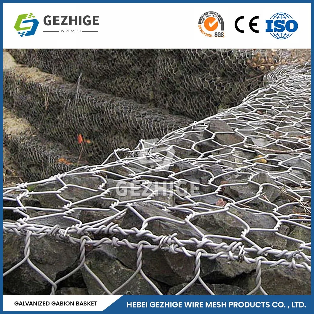 Gezhige 100x150 mm rond Gabions 3.0-4.0mm ralingue bon marché de l'épaisseur de fil enduit de PVC Boîte de gabions Chine 4.0*1,0*0,5 m de fil de fer Mesh mur de gabions hexagonal