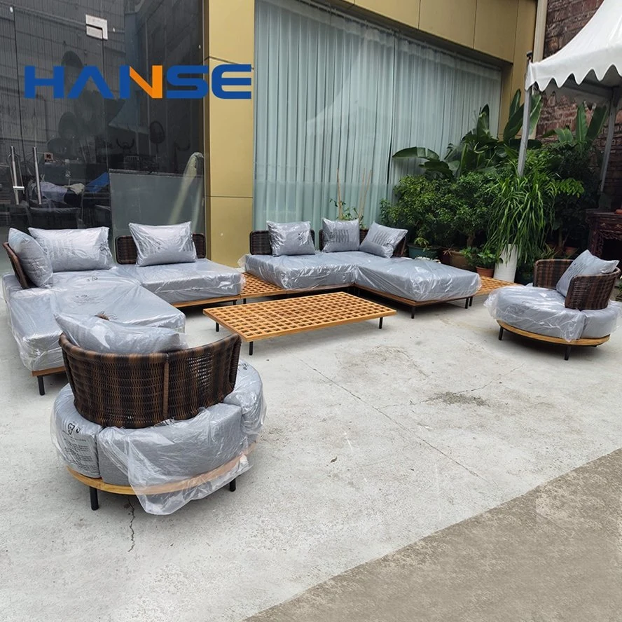 Lujo All-Weather exterior madera de teca, mimbre muebles sofá individual